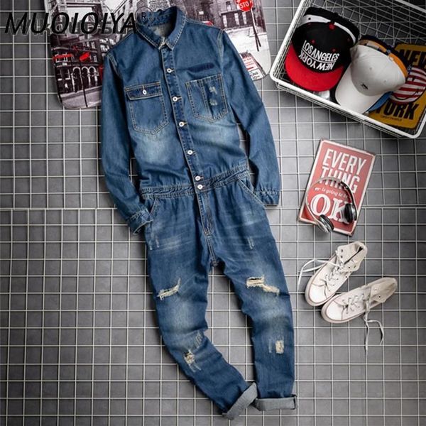 Männer Jeans Männer Mode Zerrissene Overall Casual Denim Langarm Overalls Overalls Hosenträger Hosen Männlichen Hiphop Streetwear CL273G