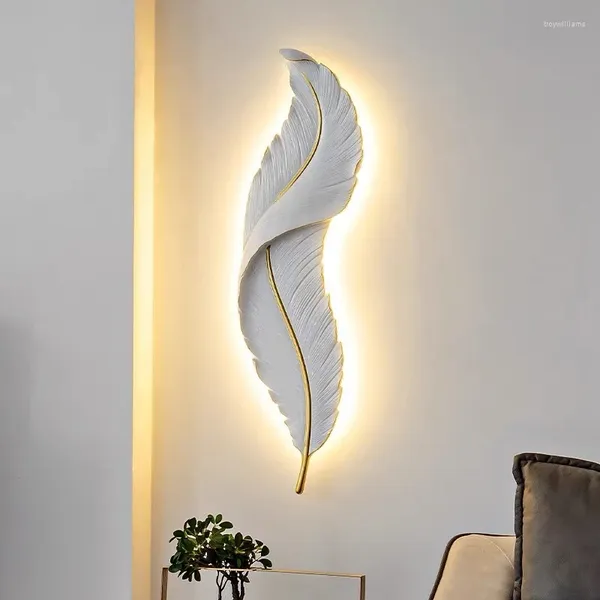 Lâmpadas de parede Pena branca LED Lâmpada Nordic Creative Resina Luzes para sala de estar Quarto El Corredor Corredor Decoração Sconce Iluminação