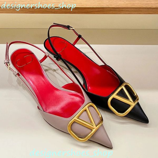 Scarpe eleganti di lusso 100% vera pelle Décolleté di marca Donna Tacchi alti Scarpe a punta Classici Fibbia a V in metallo Nudo Nero Rosso Opaco 6 cm 8 cm 10 cm Tacco sottile Scarpe da sposa da donna