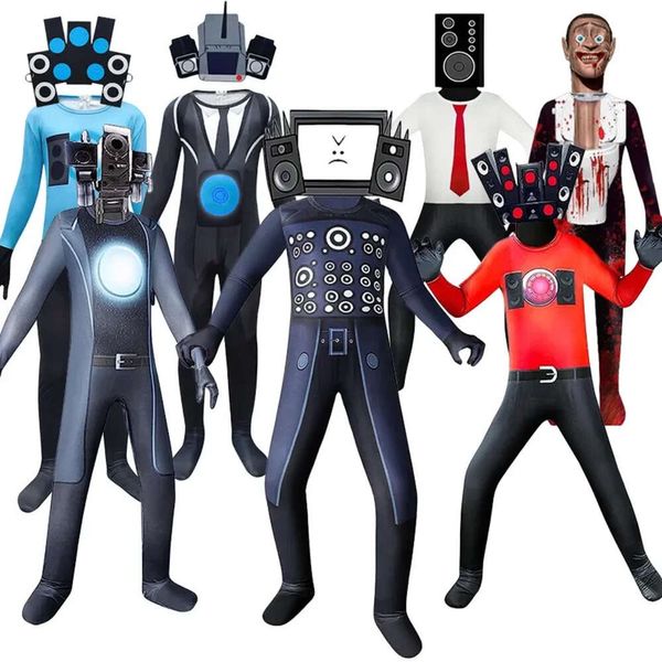 Skibidi Toilettenkostüm Spiel Cosplay Lautsprecher Mann TV Mann Bodysuit Overall Maske Cosplay Halloween Kostüme für Männer Kidscosplay