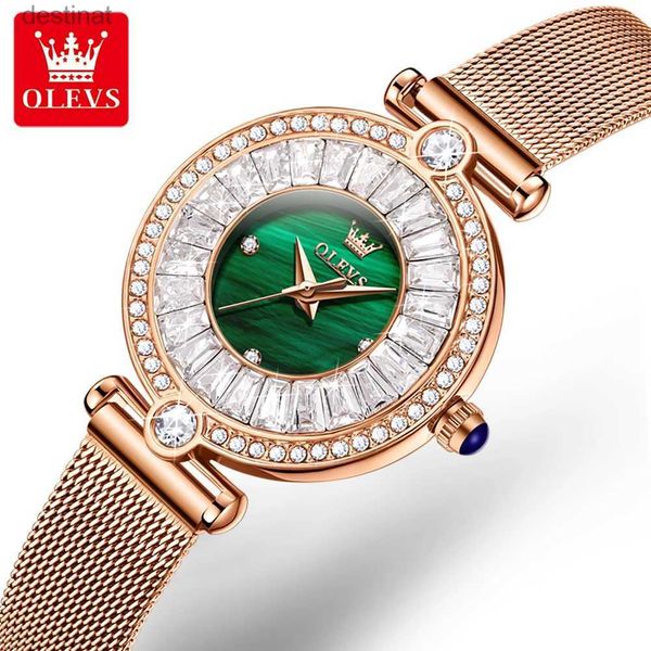 Damenuhren OLEVS 9963 Quarzuhr mit Diamantbesatz für Damen, wasserdicht, lässig, PU-Armband, Damen-Armbanduhr, L231018