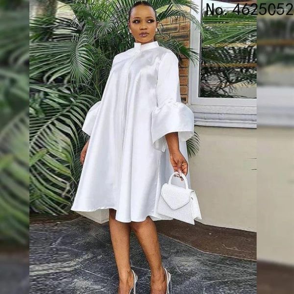 Abito di abbigliamento etnico Abiti da festa africani per le donne 2023 Moda Dashiki Bianco sciolto Midi Elegante Abaya Kaftan Maxi