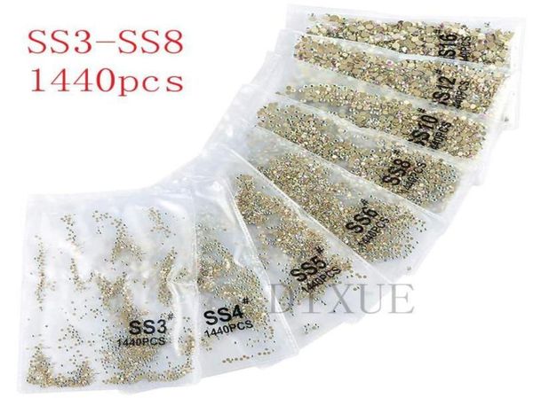 SS3ss8 1440 peças de cristal transparente AB Gold Flack 3D sem fixação com parte traseira plana decorações de arte de unhas strass para roupas 07314447477