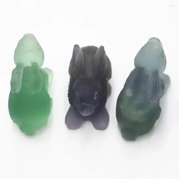 Pingente colares natural verde fluorite esculpida estatueta de cristal ornamentos cura hare estátua guardião moda reiki charme presente casa