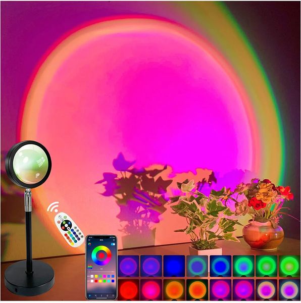 Şarap Gözlükleri Akıllı Bluetooth Gece Işık Gökkuşağı Gün batımı Projektör Lambası Ev Kahve Dükkanı Arka Plan Duvar Dekorasyon Atmosferi Tablo 231017