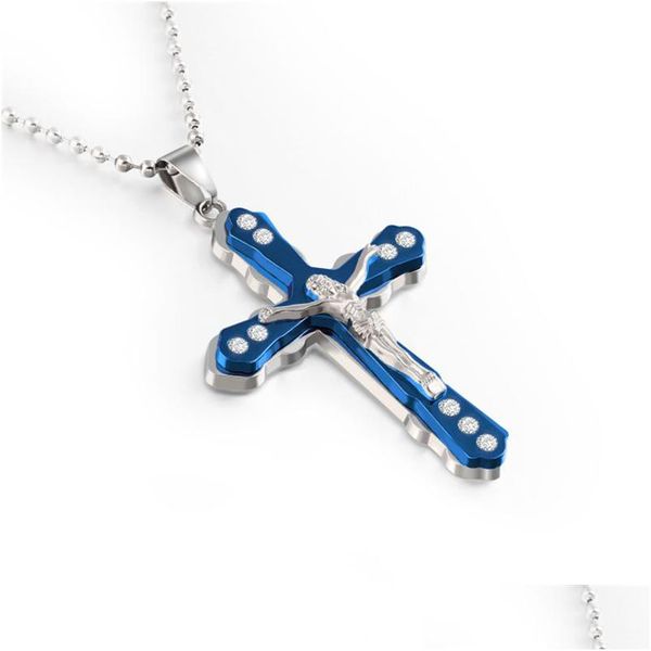 Colares Pingente Mens Jesus Peça Pingente Colares Presente Para Mulheres Moda Titanium Aço Cruz Design Colar Jóias Com 24 Inche Dhi6Z