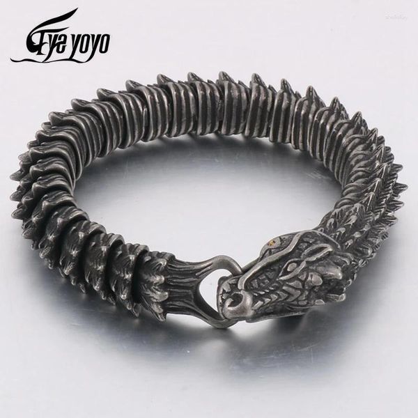 Charme pulseiras punk vintage cor dragão pulseira escala padrão masculino quilha de aço inoxidável mão decoração jóias