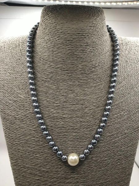 Catene annodate a mano da matrimonio 8mm 12mm Collana di perle di conchiglia bianca nera lunga 50 cm Gioielleria di moda