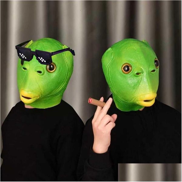 Máscaras de festa Máscaras de festa engraçado verde peixe boca látex cabeça er chapelaria traje de halloween cosplay 230330 casa jardim festivo pa dhgarden dhjmk