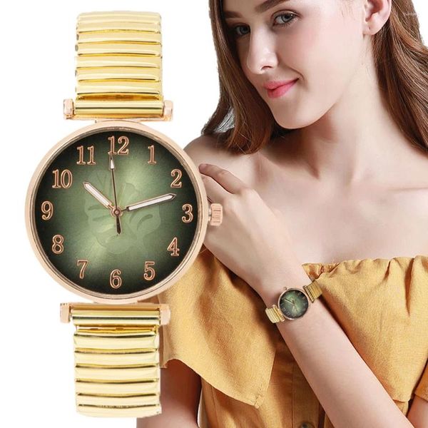 Relógios de pulso minimalista digital folha padrão feminino relógio de quartzo moda luxo estiramento de ouro sem classe cinta senhoras vestido relógio