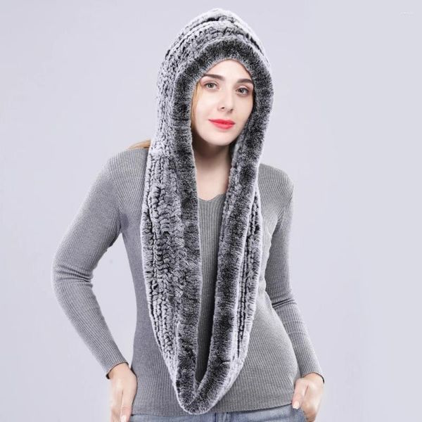 Schals Mode Frauen Winter Pelz Schal Dicke Warme Echte Rex Mit Kapuze Poncho Gestrickte Handgemachte Natur Schalldämpfer