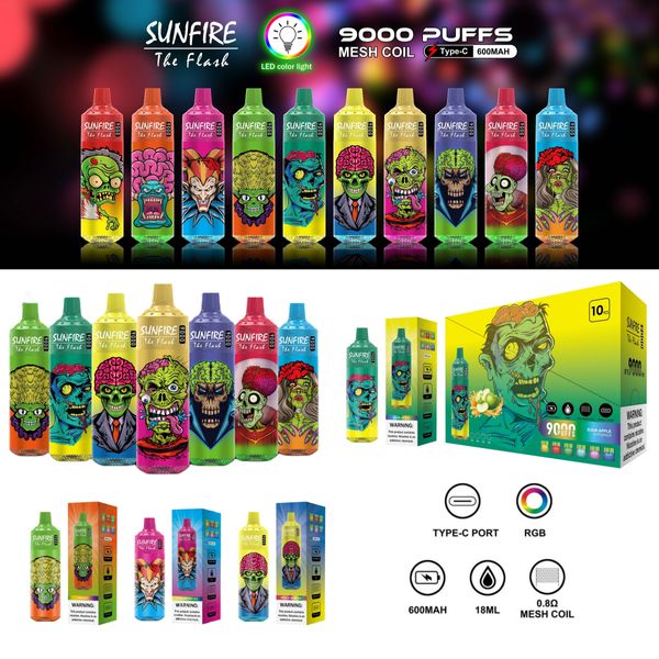 Top Shenzhen -Lieferant Original Sunfire 9000 Puffs Einweg -Vape Vape Stift 18ml 600 mAh Batterie E Zigarettennetz -Spulenhersteller Puffs 9000 9k 10k 15K Ecig Dampfs