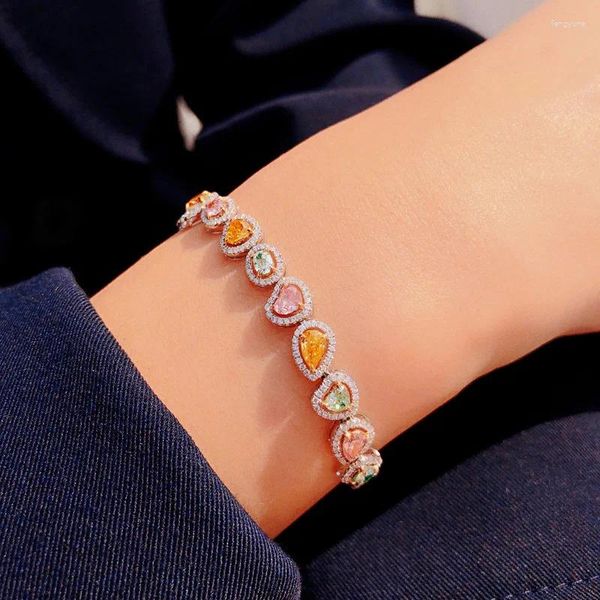 Charme pulseiras pulseira de geometria de luxo com pedra natural de zircão colorido vintage s925 jóias finas prateadas para mulheres aniversário de casamento