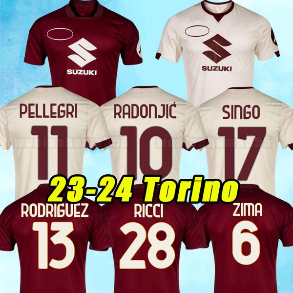 23 24 Torino FC camisas de futebol maglia da calcio BELOTTI FALQUE IZZO NKOULOU ZAZA BASELLI Maillot de camisa de futebol Top Tailândia2023 2024 Torino casa fora terceiro