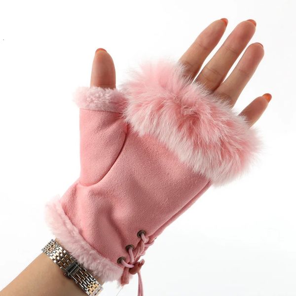 Fünf-Finger-Handschuhe, Winterhandschuhe, Damen, flauschig, warm, Fäustling, fingerlose Handschuhe, Handwärmer, modisch, wild, einfarbig, Handschuhe 231017