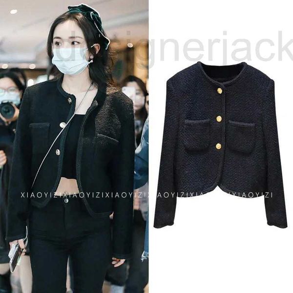 Damenjacken Designer Yang Mi Star's Same Black Tweed Coat Female Lisa's Same Short Tweed Coat PO7B