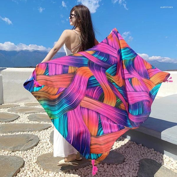 Lenços Mulheres Lenço Luxo Xales Foulard Beach Cover-Ups Wraps Borla Flor Impressão Hijab Poncho Echarpes Feminino Sarong