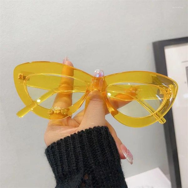 Óculos de sol oulylan mulheres sexy olho de gato senhoras designer óculos de sol feminino clássico transparente amarelo óculos uv400