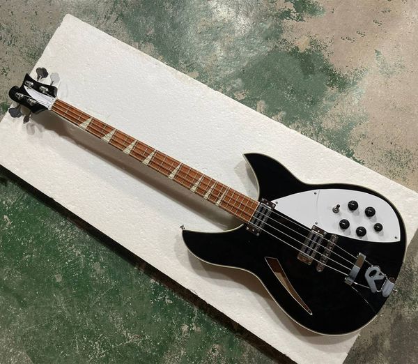 Полуполый корпус, 4 струны, черная электрическая бас-гитара с накладкой из палисандра, можно изготовить по индивидуальному заказу