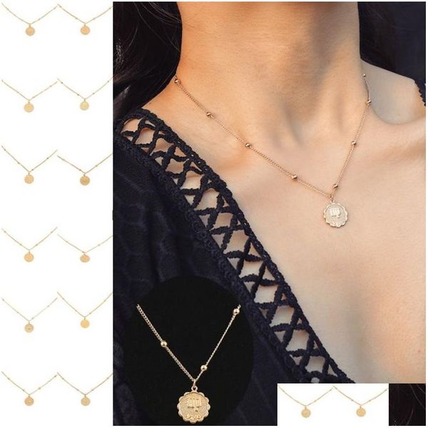 Collane con ciondolo Collana semplice con dichiarazione Twee Costellazioni Moneta intagliata Perline di rame Ciondolo Leone per donne Ragazze Gioielli Regalo Oro Dhol6