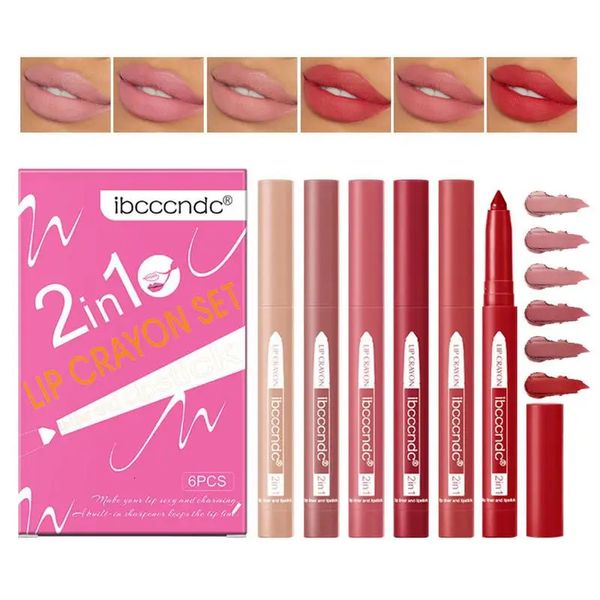 Rossetto Pastello Rossetto Matita labbra cremosa Penna rossetto opaco 6 colori Longwear Temperamatite incorporato Matita labbra vellutata Nude Make Up 231017