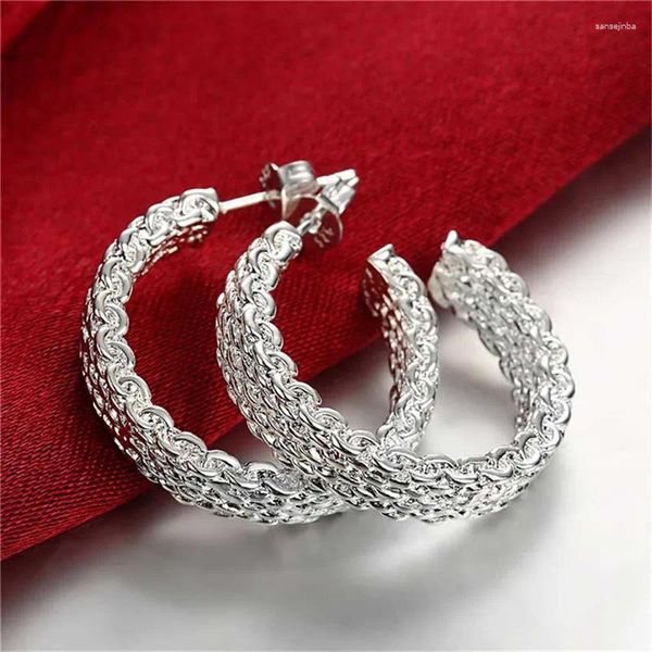 Brincos de argola moda 925 prata esterlina brinco para mulheres redondo presente de natal festa casamento jóias