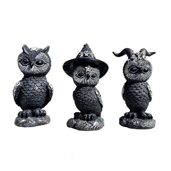 Estatuetas de objetos decorativos 1 peça, coruja mágica, estátua misteriosa, fofa, bruxas pretas, estatueta, decoração de casa, mesa, ornamento de resina para escultura de Halloween 231017