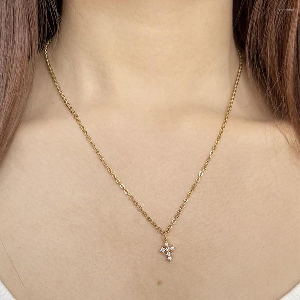 Pingente colares neve zircão cruz colar para mulheres colar ouro cor de aço inoxidável corrente choke commuting moda jóias