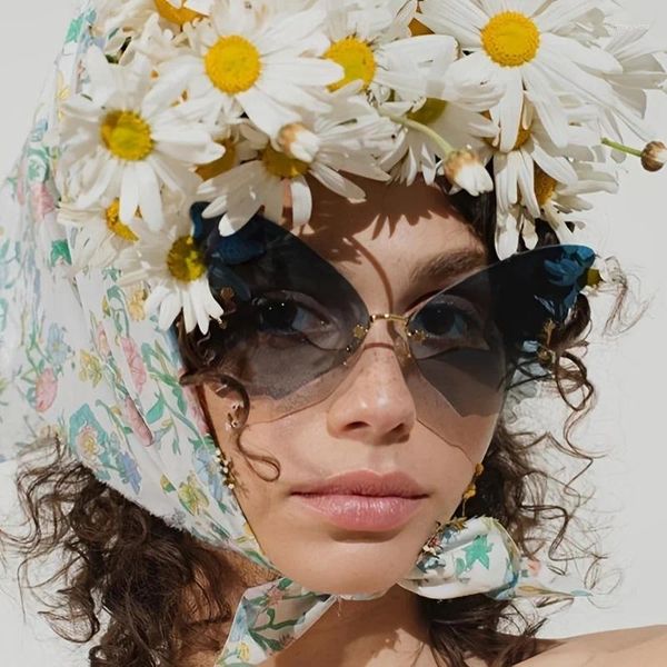Óculos de sol sem aro mulheres designer vintage óculos de sol feminino moda ao ar livre personalidade borboleta