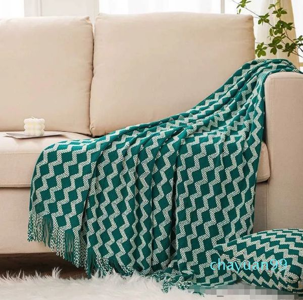 Plaids-Decke im Strickstil mit Quasten, nordische dekorative Decke für Sofabettdecken, Stichwurf-Tagesdecke