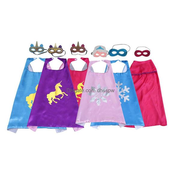 27 Zoll doppelseitiger Kostüm-Umhang für Kinder mit Filzmaske, Satin-Karton, zum Verkleiden, Cosplay-Umhang, Party-Gefälligkeiten, Geburtstagsgeschenke, Drop-De