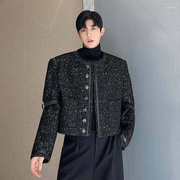 Giacche da uomo nastro in pelle staccabile con paillettes cappotto da uomo coreano streetwear moda allentata casual vintage giacca corta francese retrò maschile