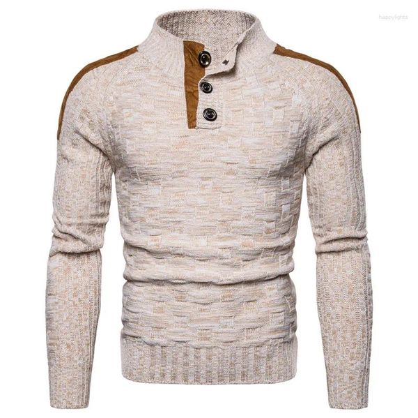 Maglioni da uomo Dolcevita alla moda Pullover caldo con bottoni Pullover oversize lavorati a maglia Maglioni Uomo Abbigliamento casual Autunno