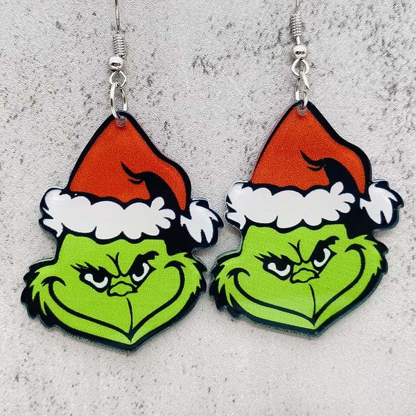 Orecchini asimmetrici di Natale in acrilico Design di moda dei cartoni animati Ciondolo dell'albero di Natale Ciondola HOHOHO Lettera Stella Pupazzo di neve Fiocco di neve Grinch Babbo Natale Goccia Gioielli Regalo