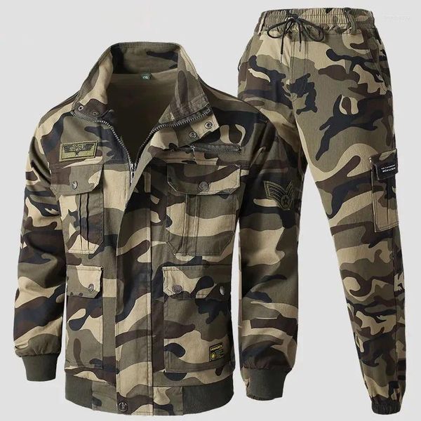 Herren-Trainingsanzüge, Baumwolle, Outdoor-Anzug, taktische Jacke und Cargo-Hose, Frühling und Herbst, verschleißfest, mehrere Taschen, verschleißfest, Militär