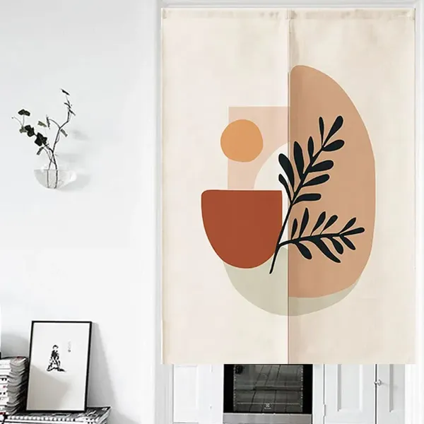 Cortina nórdica morandi, cortinas de porta, cozinha, banheiro, divisória abstrata, entrada artística, meia-cortina japonesa, noren