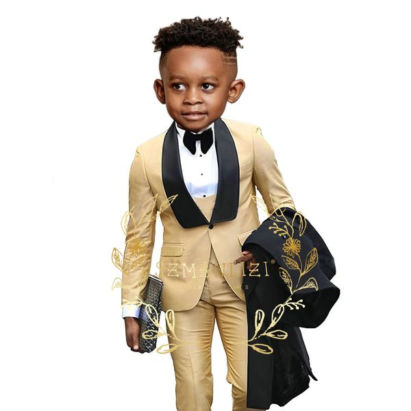 Formale Khaki Ragazzi Tuxedo Suit Scialle Risvolto Vintage 3 Pezzi Slim Fit Giacca Gilet Pantaloni Completo Set Bambino Abiti da festa per la cerimonia nuziale