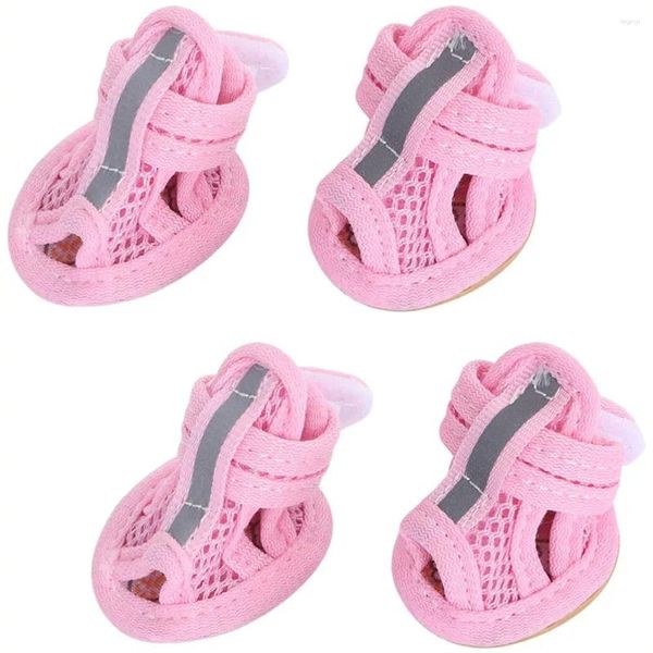 Hundebekleidung 4 Stück kleine Hunde Mesh-Sandalen atmungsaktive Sommerschuhe Sicherheit reflektierende Anti-Rutsch-Turnschuhe für Welpen Teddy Haustierbedarf