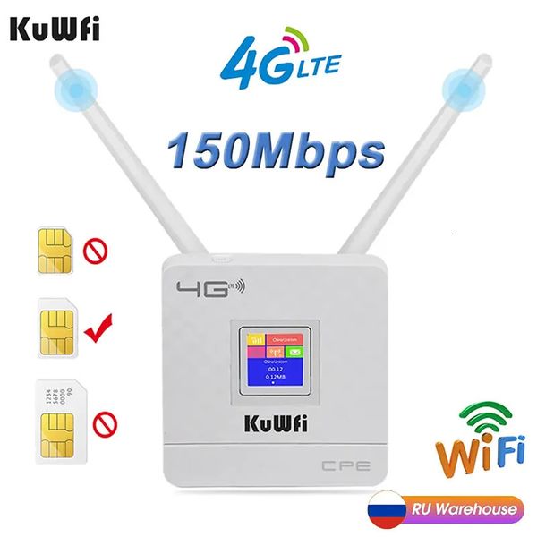 Router KuWfi 4G LTE CPE WLAN-Router CAT4 150 Mbit/s Wireless Unlocked SIM mit externer Antenne WANLAN RJ45 231018