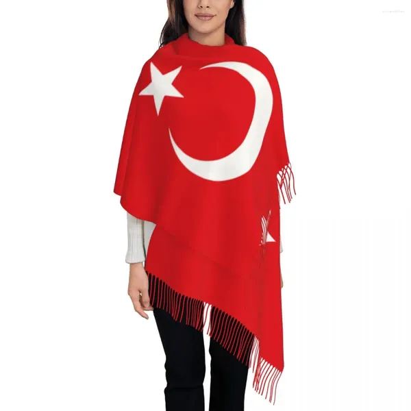 Lenços lenço feminino com borla turquia bandeira grande inverno xale quente e envoltório presentes turcos pashmina