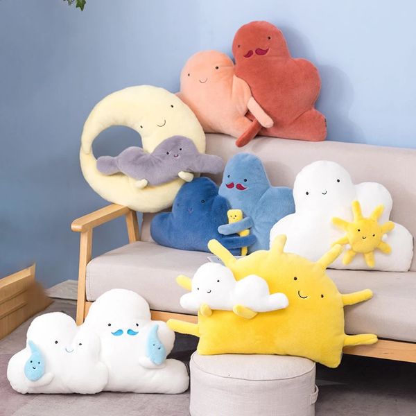 Almofadas de pelúcia Almofadas Kawaii Travesseiro Nuvem Dos Desenhos Animados Sol Lua Raindrop Nuvem Travesseiro Almofada Criativa Felicidade Nuvem Família Brinquedo de Pelúcia Sofá Decoração de Casa 231017