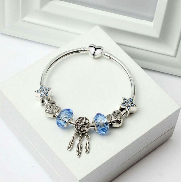 All'ingrosso-3CM Braccialetti con perline di fascino Bracciale moda Dream Catcher Ciondolo in argento 925 Bracciale stella blu Accessori gioielli fai da te Regalo di nozze