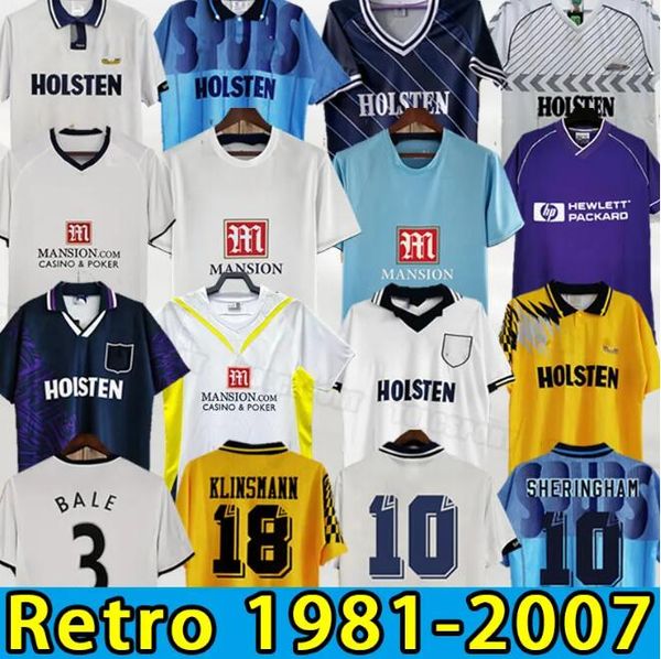 Novo estilo Spurs Retro Soccer Jersey 2006 07 08 09 1983 84 1986 Spurs Klinsmann Gascoigne Anderton Sheringham 1991 92 93 94 95 98 1999 Clássico Vintage Camisa Uniformes Homens