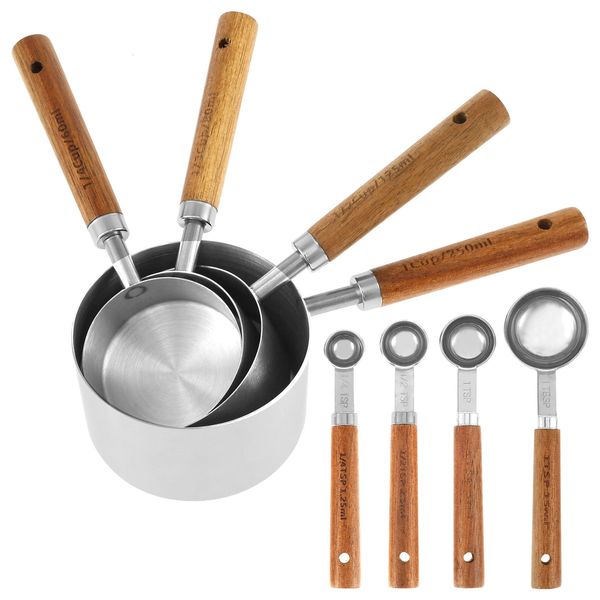 Messwerkzeuge 8-teiliges Messbecher- und Löffel-Set, Edelstahl-Teelöffel, Mehrzwecklöffel, Kuchen, Backen, Mehl, Lebensmittel-Messbecher, Küchenwerkzeuge 231018