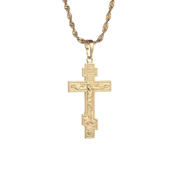 Gold Farbe Russische Orthodoxe Christentum Kirche Ewiges Kreuz Charms Anhänger Halskette Schmuck Russland Griechenland Ukraine Gift241U