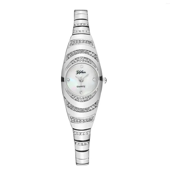 Relógios de pulso Yfan senhoras moda relógio de quartzo pulseira de aço inoxidável analógico acessórios para mujer montres femmes 2 rúpias itens
