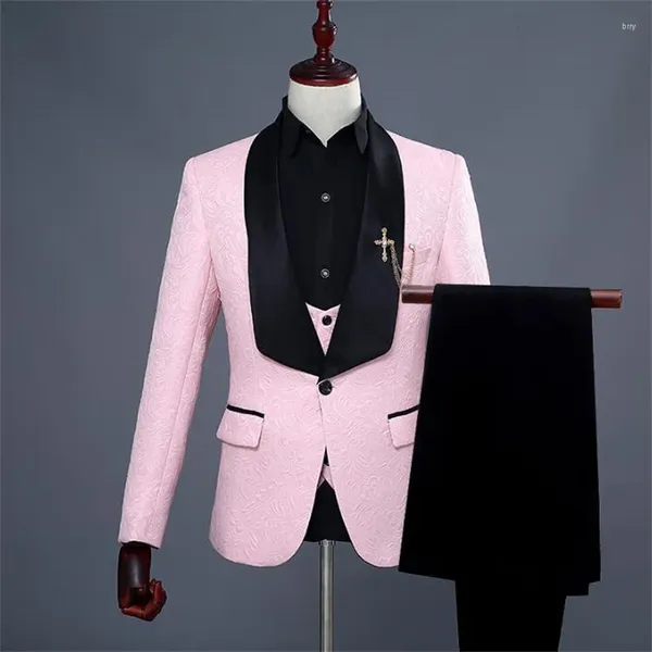 Erkekler Pembe Erkekler Tasarımlar Maskulino Homme Stage Kostümleri Şarkıcılar için Jacquard Blazer Dans Kıyafetleri Ceket Yıldız Tarz Elbise