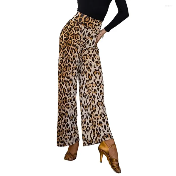 Abbigliamento da palco Concorso di danza latina Costume da donna Performance Modello leopardato Pantaloni in maglia elastica alta Rumba Tango