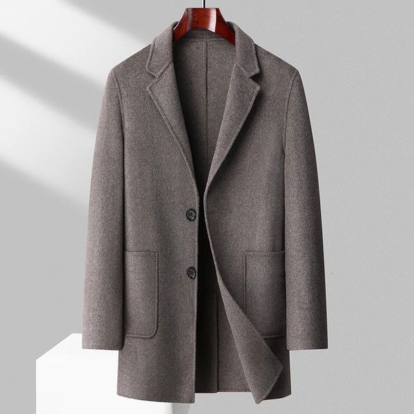 Мужское шерстяное пальто, мужское классическое овечье пальто, осень-зима, черно-серое, хаки, верблюжьего цвета с зубчатым воротником, теплое мягкое кашемировое пальто, наряды 231017