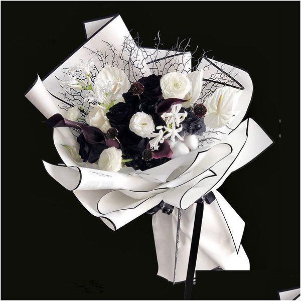 Papel de embalagem 20pcs preto branco cor impermeável papéis de envoltório de flores 60cm buquê papel florista material presente embalagem artesanato 2 dhgarden dhjoi